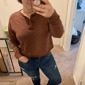 cropped henley sweatshirt
